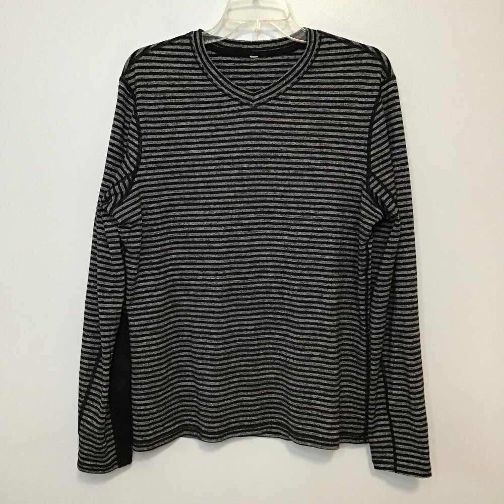 Lululemon Speed Long Sleeve Classic Stripe Heathered Black/Black Size L